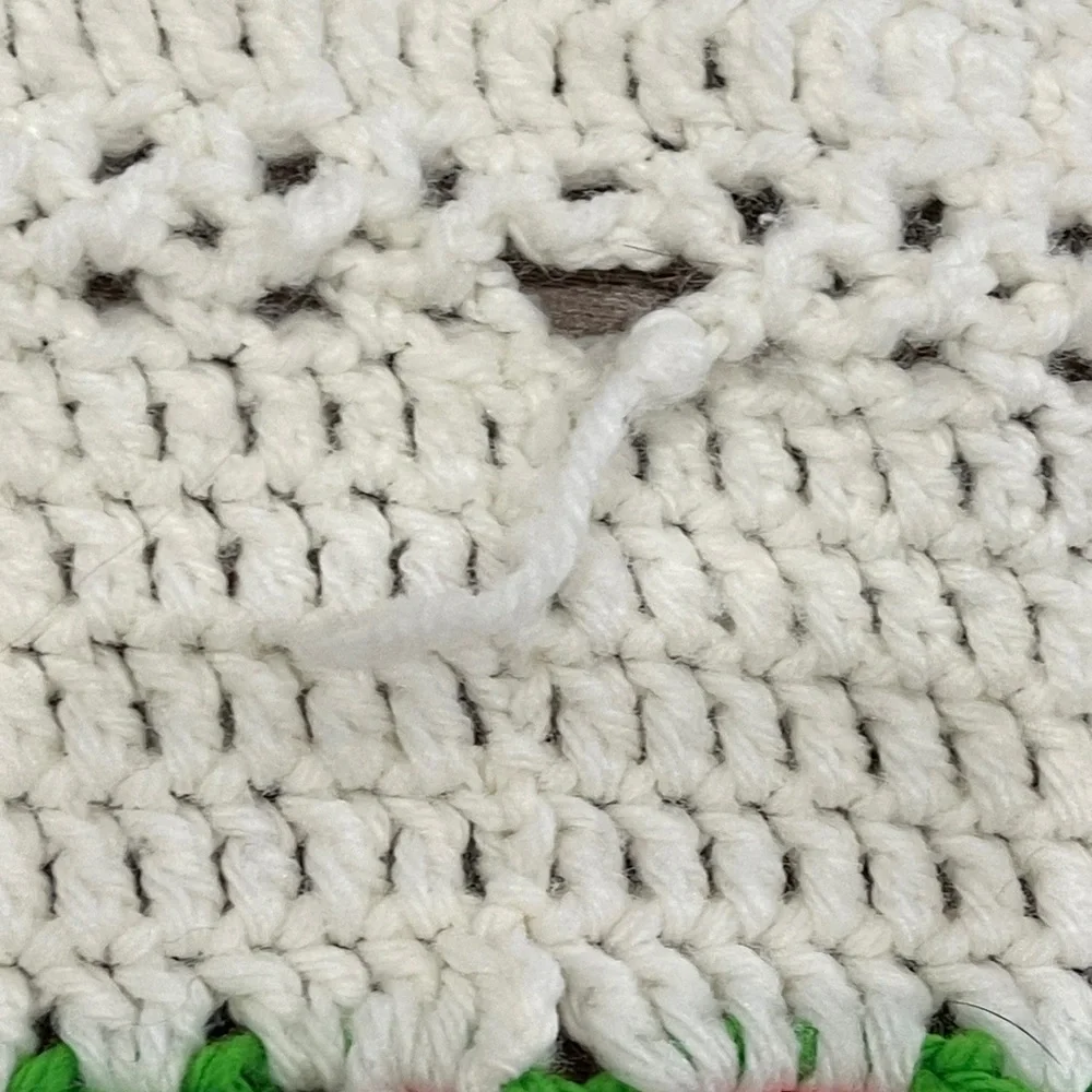 Crocheted Afghan Throw Blanket 3D Red Roses Granny Squares 51” X 52”